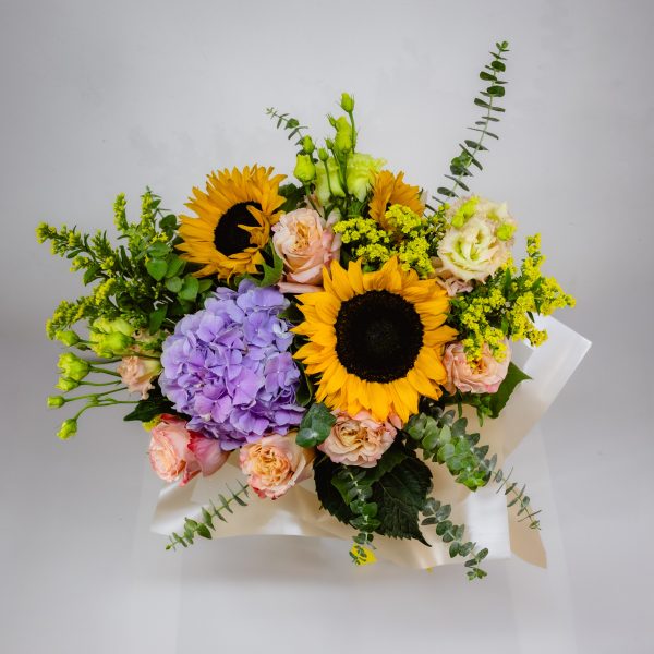 BUCHET ELEGANT CU FLOAREA-SOARELUI SI HORTENSIE