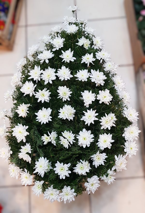 COROANA CLASICA MICA CU CRIZANTEME ALBE