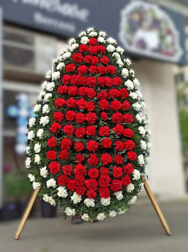 COROANA CLASICA GRANDIOASA CU GAROAFE ROSII SI ALBE