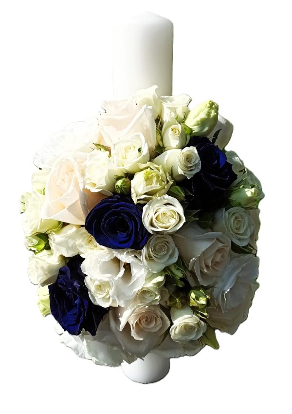 LUMANARE DE BOTEZ RAFINATA CU TRANDAFIRI SI LISIANTHUS