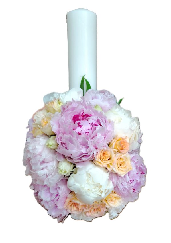 LUMANARE DE BOTEZ SPLENDIDA CU BUJORI SI TRANDAFIRI