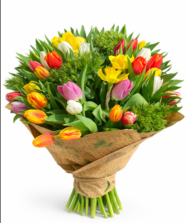 BUCHET VESEL DE PRIMĂVARĂ CU LALELE COLORATE