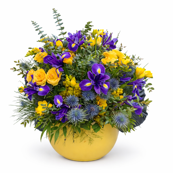 ARANJAMENT FLORAL VESEL DE PRIMĂVARĂ ÎN VAS DE CERAMICĂ