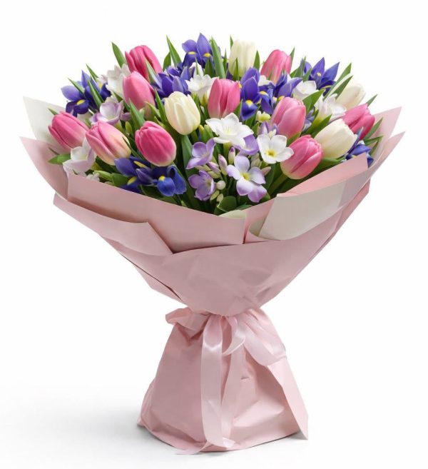 BUCHET PRIMĂVARĂ DELICATĂ CU LALELE ȘI IRIS