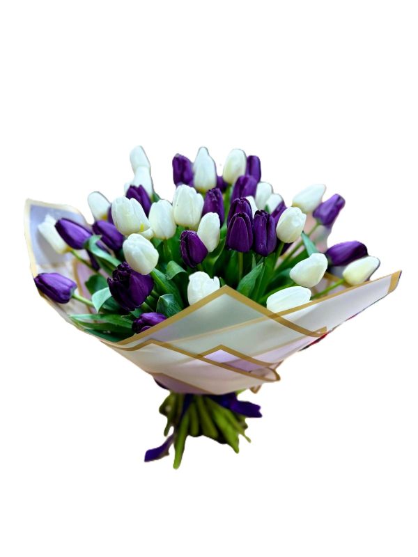 BUCHET LALELE ALBE ȘI MOV DE PRIMĂVARĂ