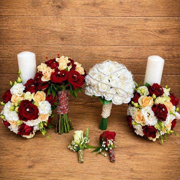 SET NUNTĂ COMPLET ELEGANȚĂ REGALĂ ROȘU ȘI CREM