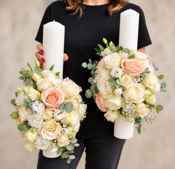 SET LUMÂNĂRI DE NUNTĂ ELEGAȚĂ PASTEL